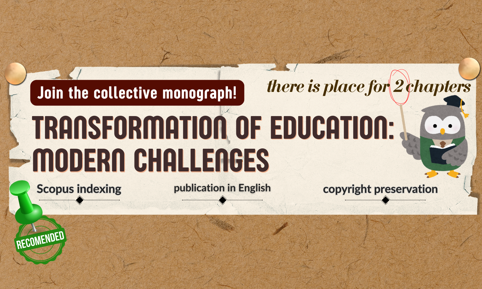 We are urgently looking for 2 chapters of a collective monograph!